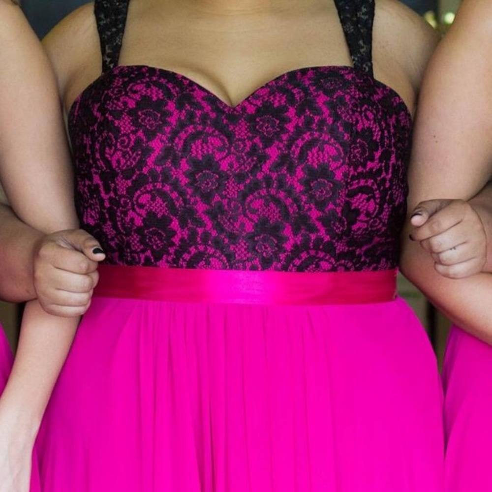 Pink/black lace bridesmaid dress